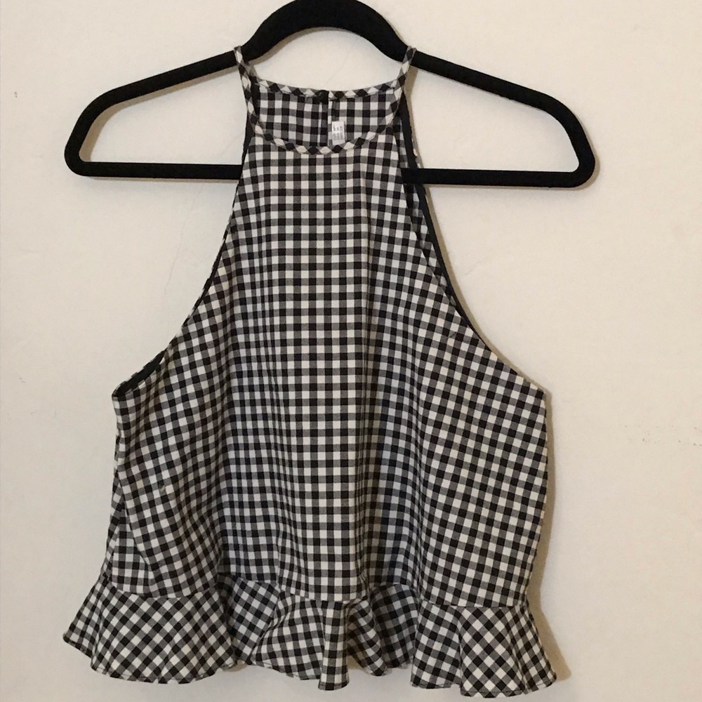 High neck plaid tank top